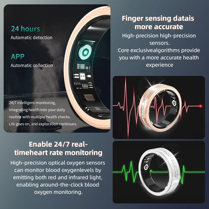 2025 New Smart Ring For Women, Health & Fitness Tracker With Heart Rate, Blood Oxygen, Sleep Monitoring, Elegant Rose Gold Design With Crystal Accents, IP68 Waterproof, Gesture Control